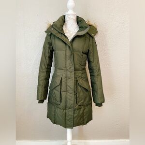 Pajar Bryce Women’s Green Down long Parka w/ fur trim hood military style Sz S